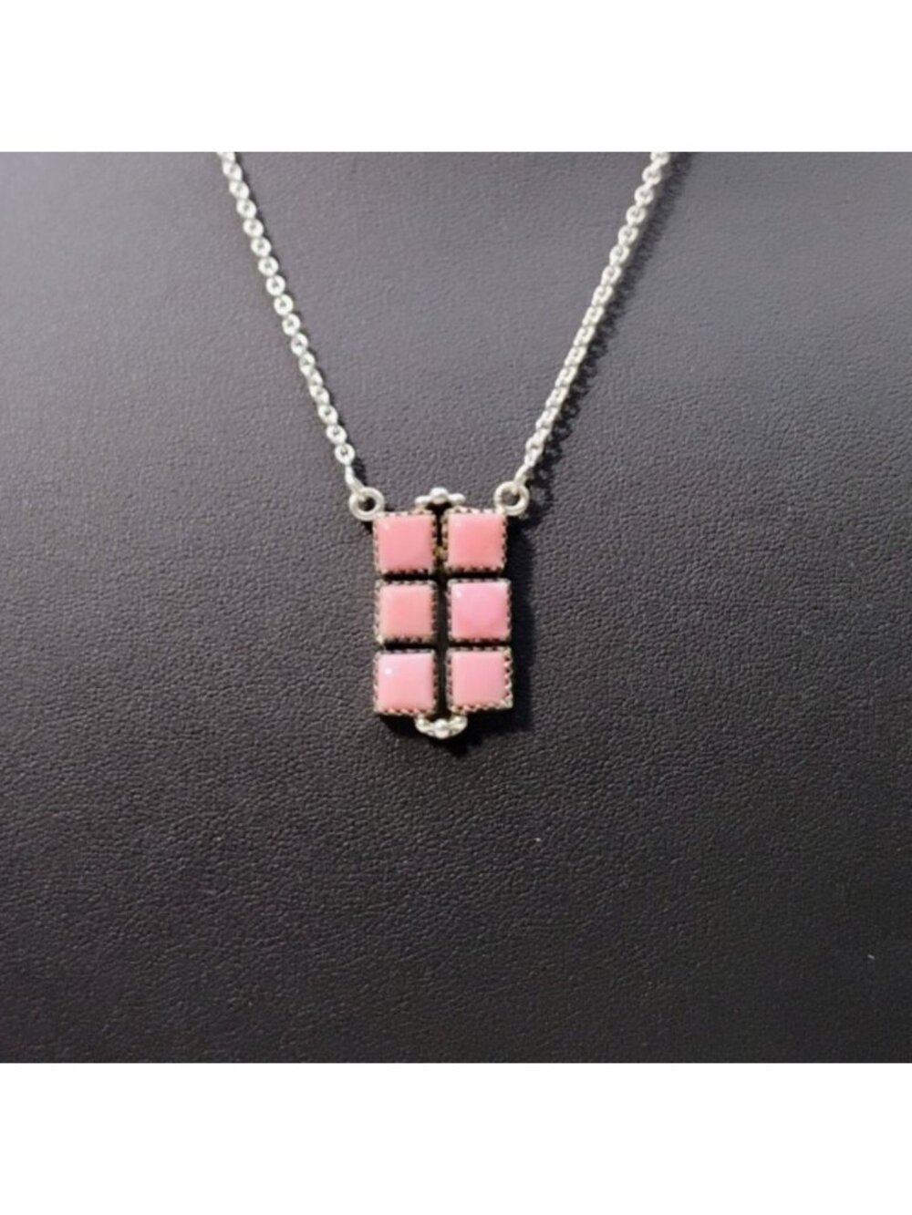 Southwest Sterling Silver Pink Conch Shell Pendant Necklace 6-Stone Drop StyleP